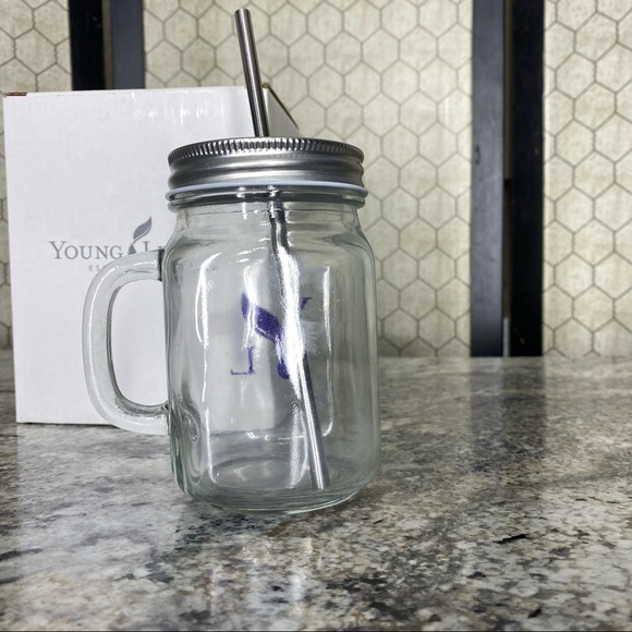 Young Living Glass Jar Mug with Stainless Steel Straw - Picture 3 of 7